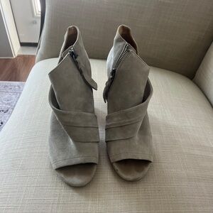 Grey Beige Heeled Booties
